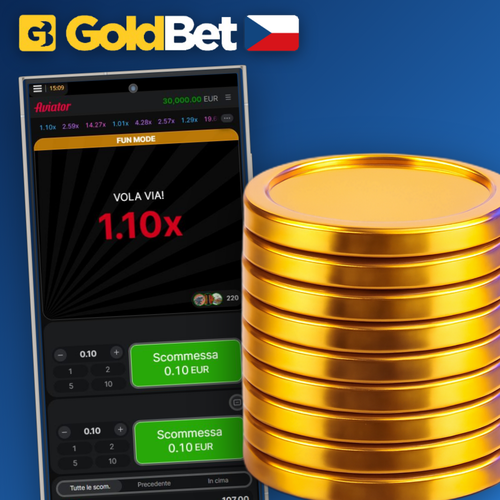 Aviator crash hra v Goldbet Casino — červené letadlo stoupá po křivce multiplikátoru