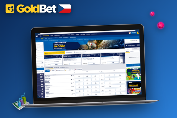 Goldbet Casino na počítači zobrazuje dialog automatické aktualizace klienta se zlatým progress barem