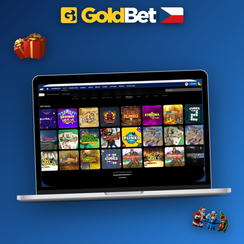 Goldbet Casino desktopový klient otevřený na notebooku se zlatými akcenty a herním lobby