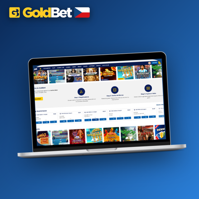 Hráč hraje na PC sloty přes Goldbet Casino v režimu celé obrazovky na velkém monitoru